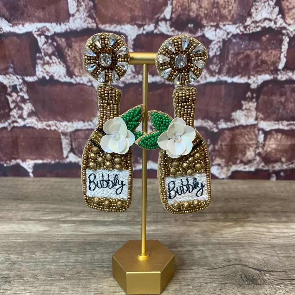 Seed beaded champagne earrings